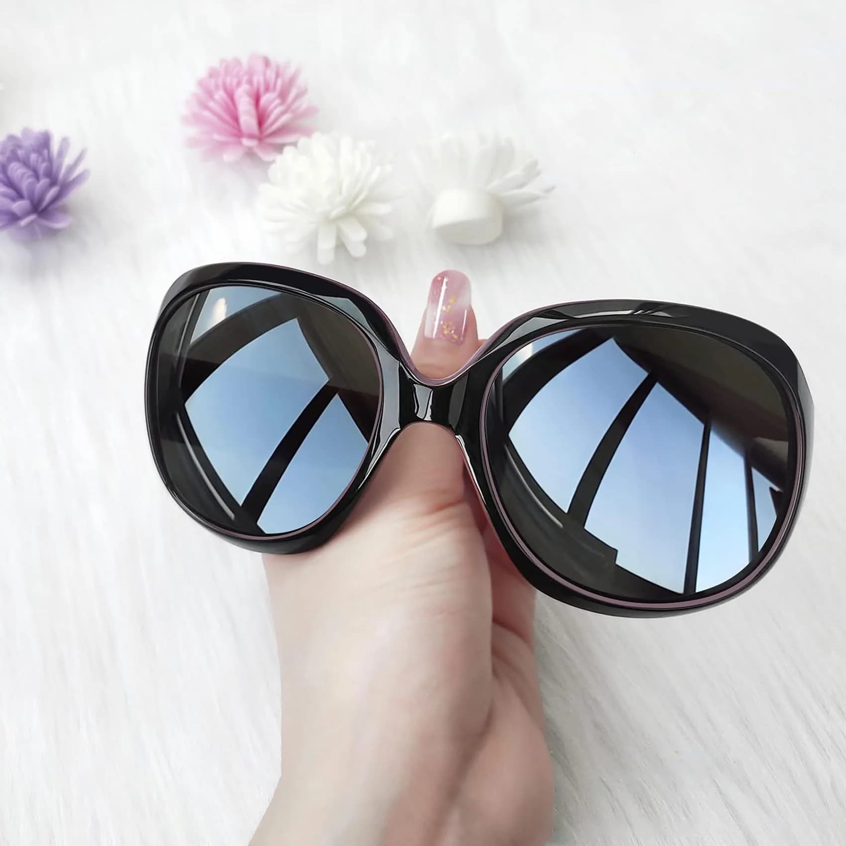Joopin Oversized Butterfly Sunglasses for Women - Black Purple/Grey Gradient Lenses - view 2
