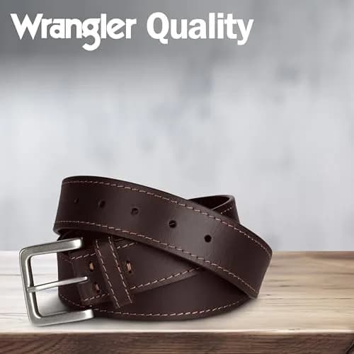 Wrangler Men's Leather Casual Belt for Jeans, Khakis & Dress Pants | Classic Style, Versatile Fit, Brown, 34 (Waist 31-32) thumbnail 5