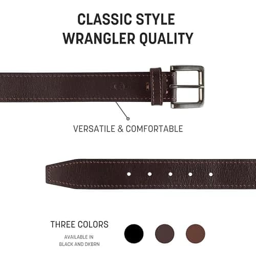 Wrangler Men's Leather Casual Belt for Jeans, Khakis & Dress Pants | Classic Style, Versatile Fit, Brown, 34 (Waist 31-32) thumbnail 2