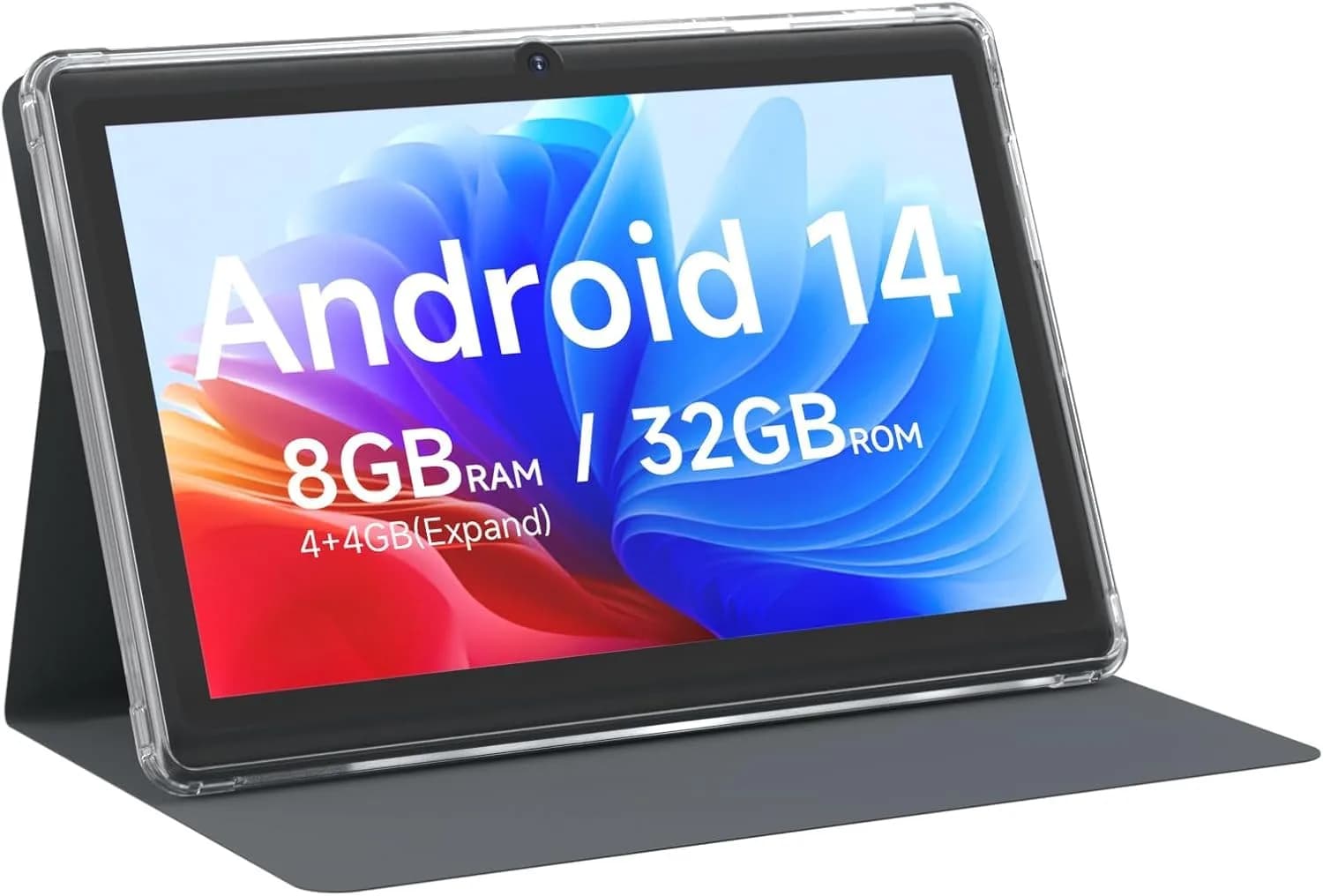 CUPEISI Android 14 Tablet 7 inch with Case | 8GB RAM + 32GB ROM, Expandable to 1TB, HD Touch Screen, WiFi, Bluetooth, 1024x600 — Black