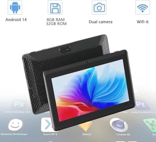 CUPEISI Android 14 Tablet 7 inch with Case | 8GB RAM + 32GB ROM, Expandable to 1TB, HD Touch Screen, WiFi, Bluetooth, 1024x600 thumbnail 3