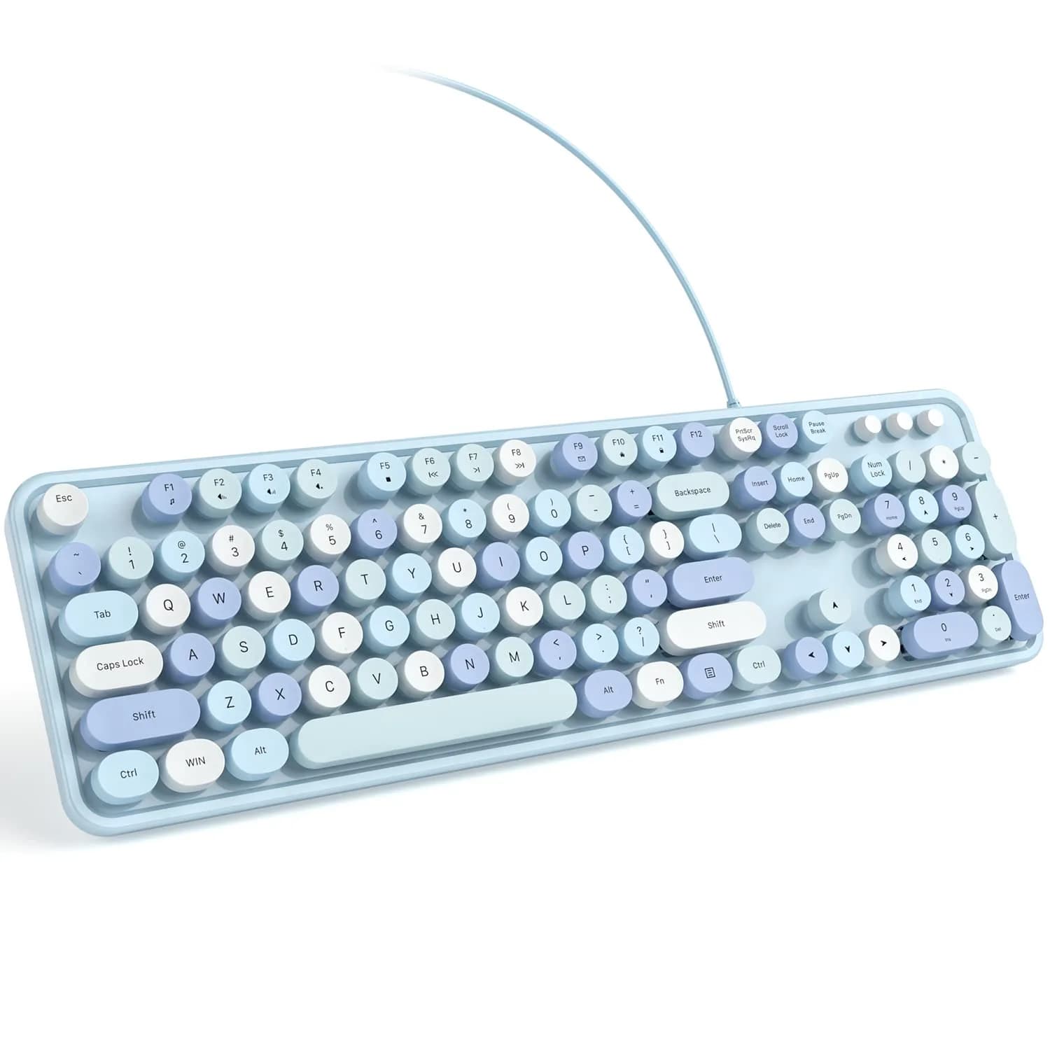 KNOWSQT Wired Computer Keyboard - Blue Colorful Retro Full Size Round Keycaps Plug and Play Typewriter Style 104 Keys | USB Wired Connection — Blue Colorful