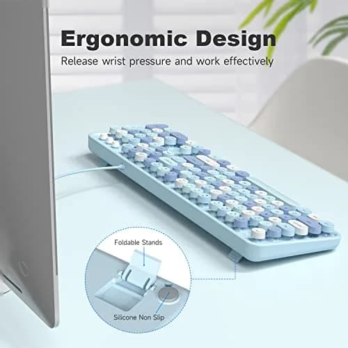 KNOWSQT Wired Computer Keyboard - Blue Colorful Retro Full Size Round Keycaps Plug and Play Typewriter Style 104 Keys | USB Wired Connection thumbnail 8
