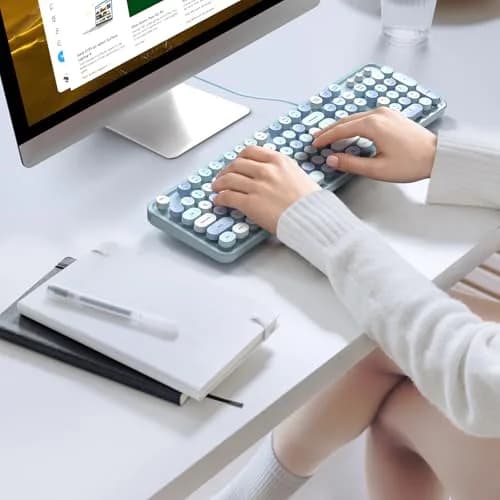 KNOWSQT Wired Computer Keyboard - Blue Colorful Retro Full Size Round Keycaps Plug and Play Typewriter Style 104 Keys | USB Wired Connection thumbnail 3