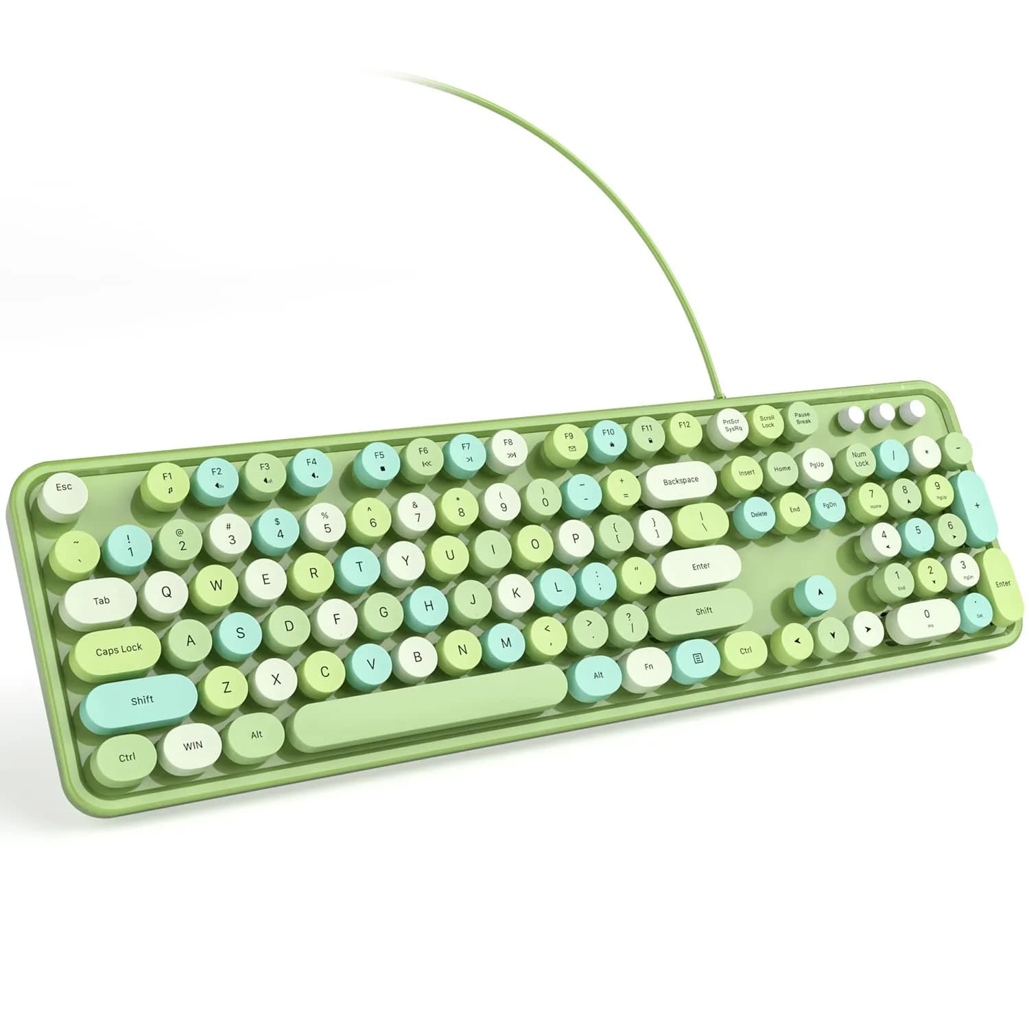 KNOWSQT Wired Computer Keyboard - Green Colorful Retro Full Size Round Keycaps Plug and Play Typewriter Style Keyboard — Green Colorful