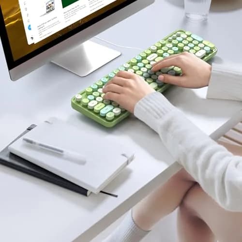 KNOWSQT Wired Computer Keyboard - Green Colorful Retro Full Size Round Keycaps Plug and Play Typewriter Style Keyboard thumbnail 3