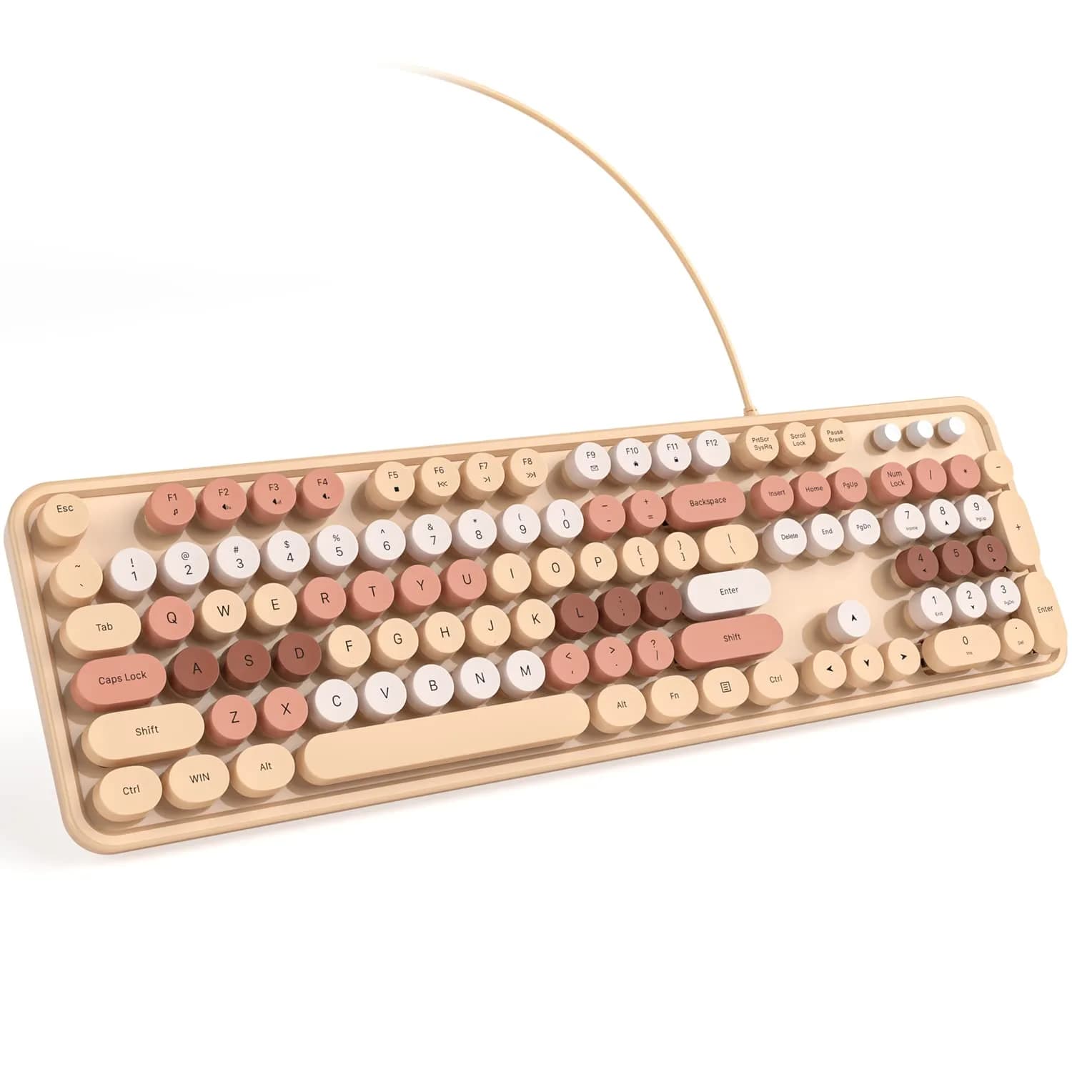 KNOWSQT Milk Tea Colorful Retro Full Size Round Keycap Wired Keyboard | 104-Key QWERTY Layout — Milk Tea Colorful