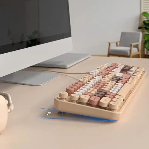KNOWSQT Milk Tea Colorful Retro Full Size Round Keycap Wired Keyboard | 104-Key QWERTY Layout thumbnail 4