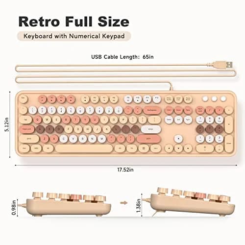 KNOWSQT Milk Tea Colorful Retro Full Size Round Keycap Wired Keyboard | 104-Key QWERTY Layout thumbnail 9