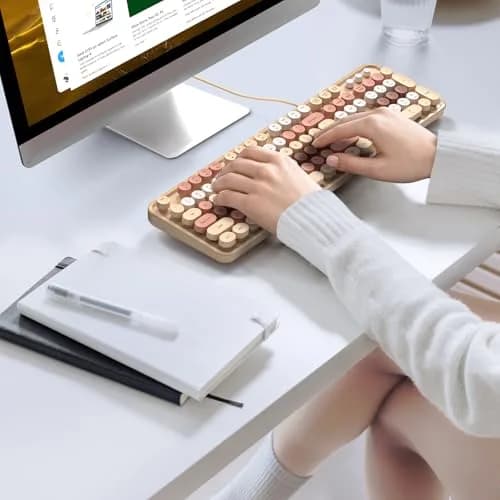KNOWSQT Milk Tea Colorful Retro Full Size Round Keycap Wired Keyboard | 104-Key QWERTY Layout thumbnail 3