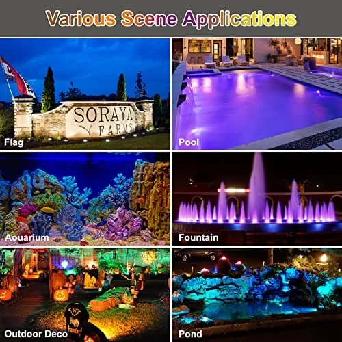 CREPOW RGB Pond Lights with Timer | Underwater Colorful Landscape Spotlights, 98ft Remote Control, IP68 Waterproof, Set of 4 (98ft, 4 lights) thumbnail 2