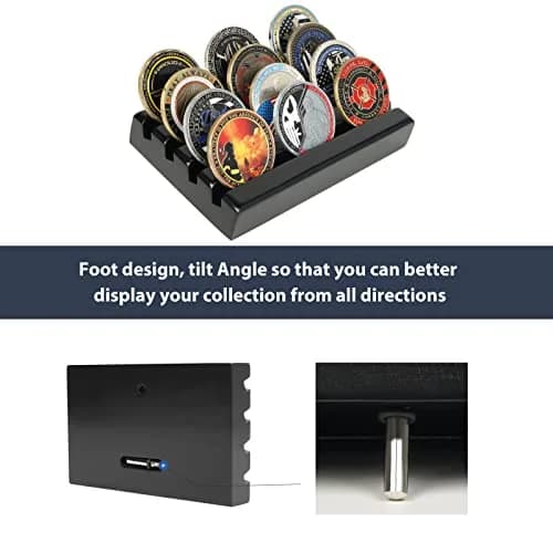 DecoWoodo Challenge Coin Holder Display Case 4 Row Solid Wood Black Finish | Space-Saving Military Coin Rack thumbnail 7