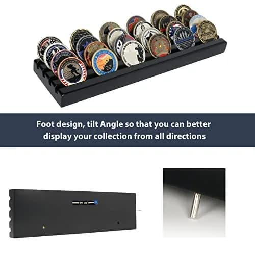 DecoWoodo Challenge Coin Display Stand 4 Rows Wooden Military Coin Holder Rack Case Holds 30 Coins, Black Finish | Elegant & Durable thumbnail 7