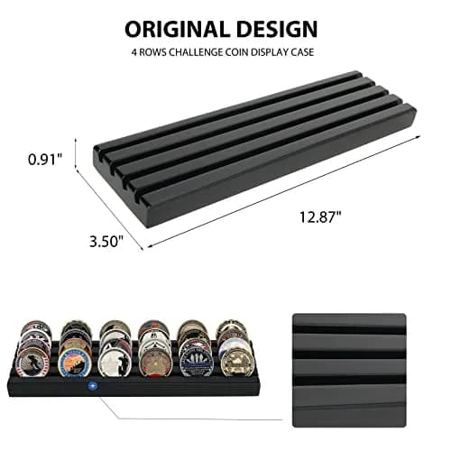 DecoWoodo Challenge Coin Display Stand 4 Rows Wooden Military Coin Holder Rack Case Holds 30 Coins, Black Finish | Elegant & Durable thumbnail 2