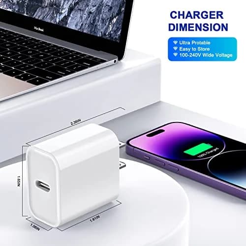 DelTucci 3Pack USB C Charger Blocks 20W | Fast Charging Power Delivery for iPhone & Android thumbnail 5