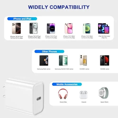 DelTucci 3Pack USB C Charger Blocks 20W | Fast Charging Power Delivery for iPhone & Android thumbnail 6