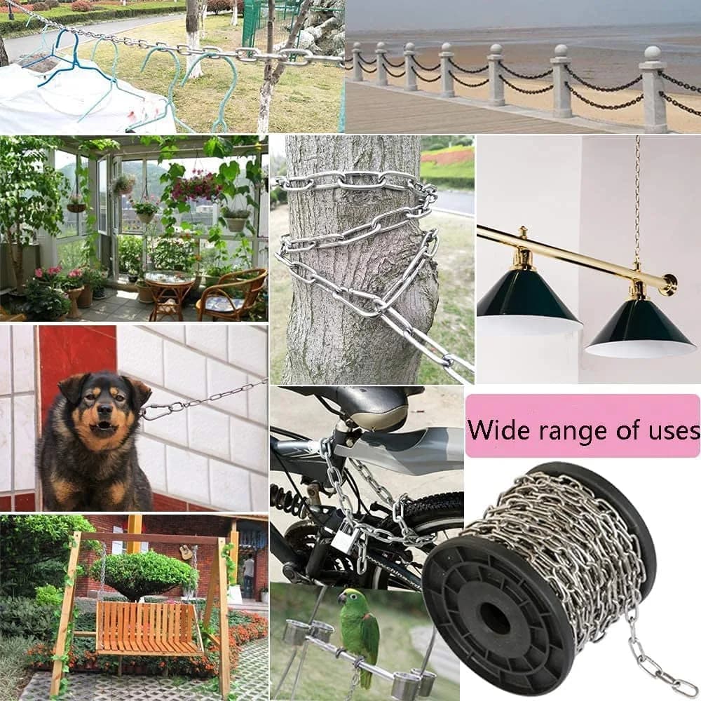 4every SUS304 Stainless Steel Chain 2mm x 3m (0.08" x 9.8ft) | Light Duty Utility Chain for Home & Outdoor Use - view 6