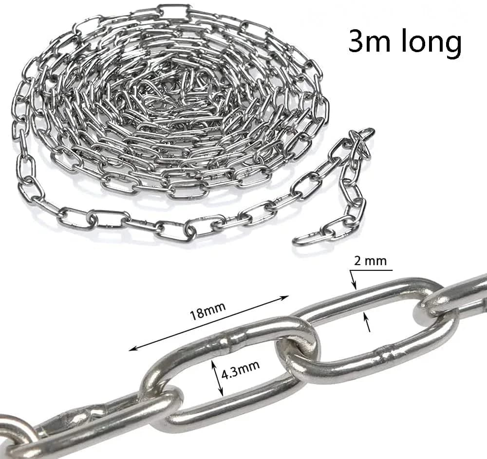4every SUS304 Stainless Steel Chain 2mm x 3m (0.08" x 9.8ft) | Light Duty Utility Chain for Home & Outdoor Use - view 3
