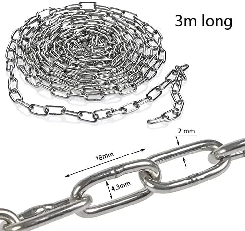 4every SUS304 Stainless Steel Chain 2mm x 3m (0.08" x 9.8ft) | Light Duty Utility Chain for Home & Outdoor Use thumbnail 3