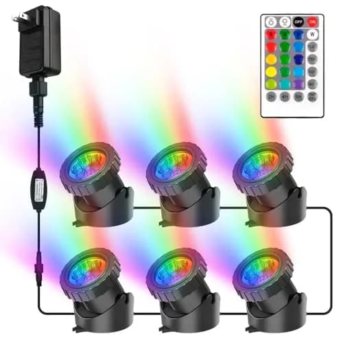 CREPOW RGB Pond Lights with Timer | Underwater Colorful Landscape Spotlights, 6-Pack, IP68 Waterproof, 98ft Remote Control thumbnail 1