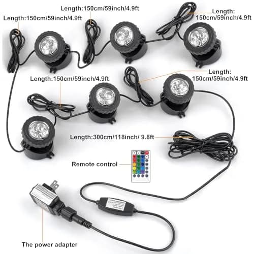 CREPOW RGB Pond Lights with Timer | Underwater Colorful Landscape Spotlights, 6-Pack, IP68 Waterproof, 98ft Remote Control thumbnail 6