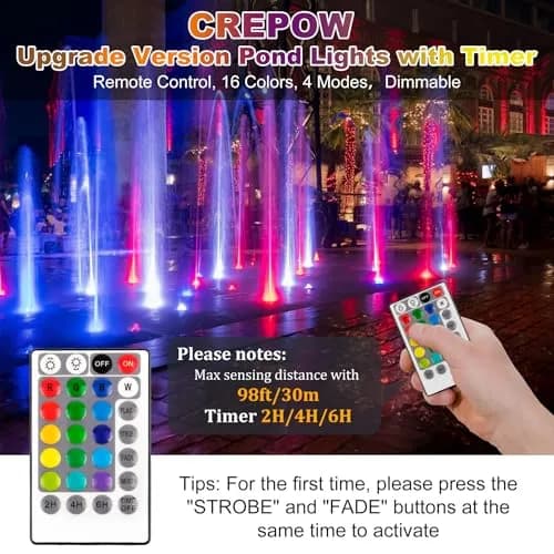 CREPOW RGB Pond Lights with Timer | Underwater Colorful Landscape Spotlights, 6-Pack, IP68 Waterproof, 98ft Remote Control thumbnail 3