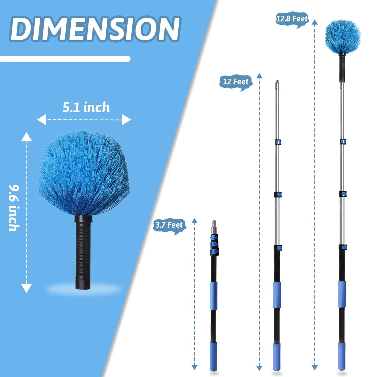 MAYKI 20-Foot Cobweb Duster with Extension Pole Kit | Nylon Duster Head, Aluminum Pole, 2-Piece Set - view 5