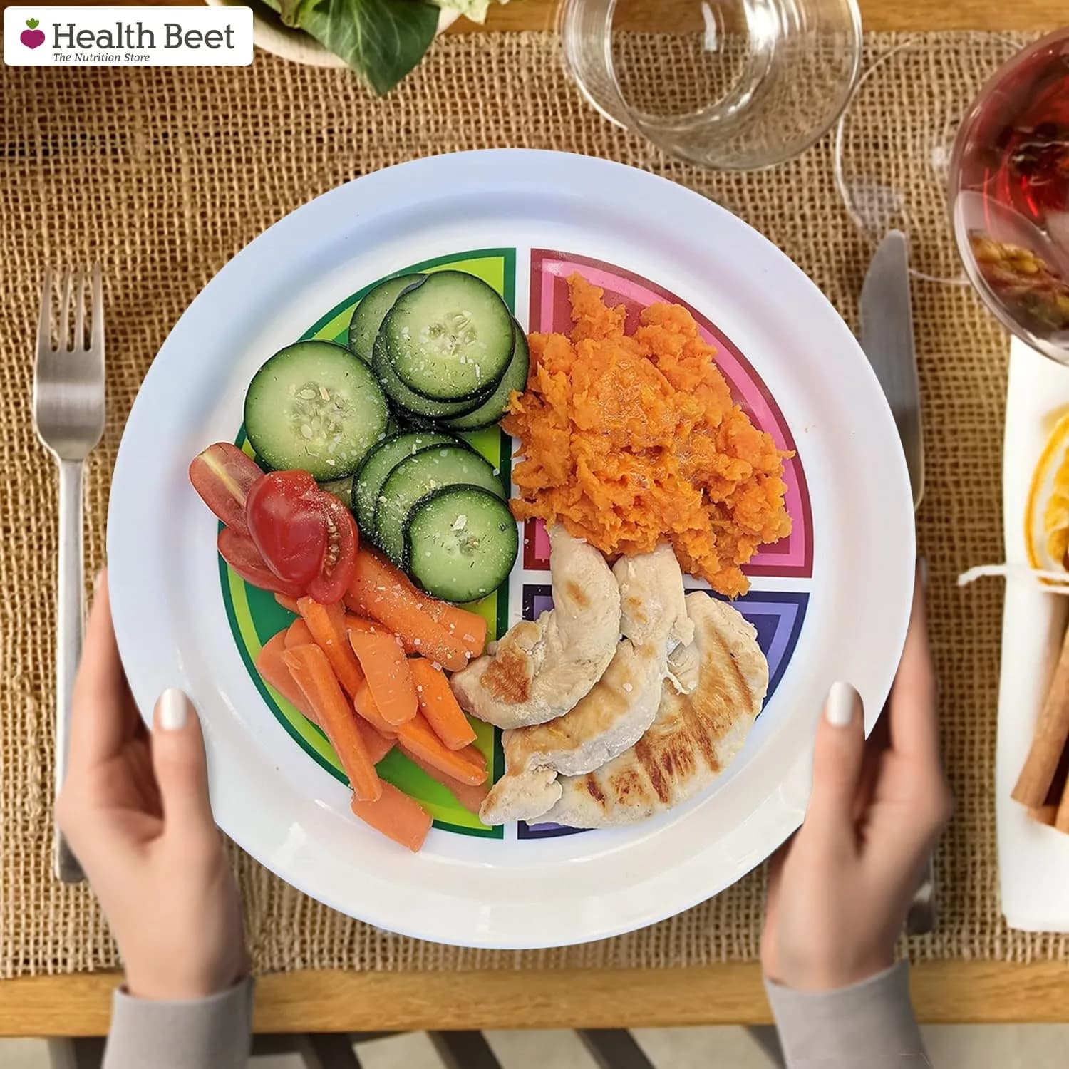 Health Beet Macro Diet Portion Control Plates (48-Pack) | 3 Compartments for Balanced Eating - view 5