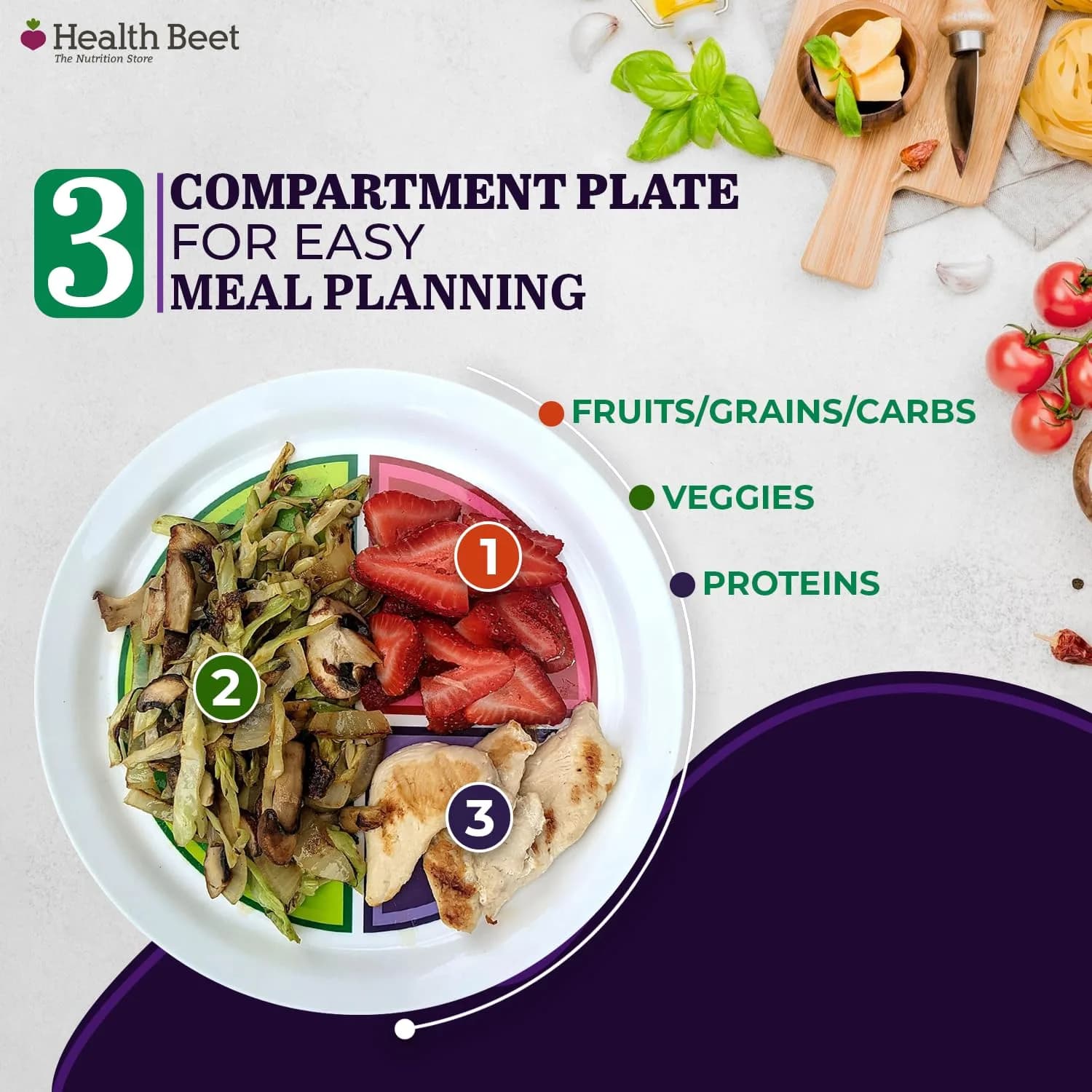 Health Beet Macro Diet Portion Control Plates (48-Pack) | 3 Compartments for Balanced Eating - view 4