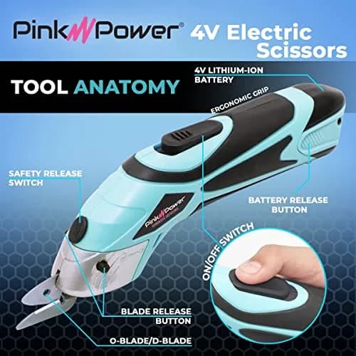 Pink Power HG1214 Cordless Electric Fabric Scissors | 20 cm (7.5 inch) Cutting Tool with 2 Blades & Charger thumbnail 2