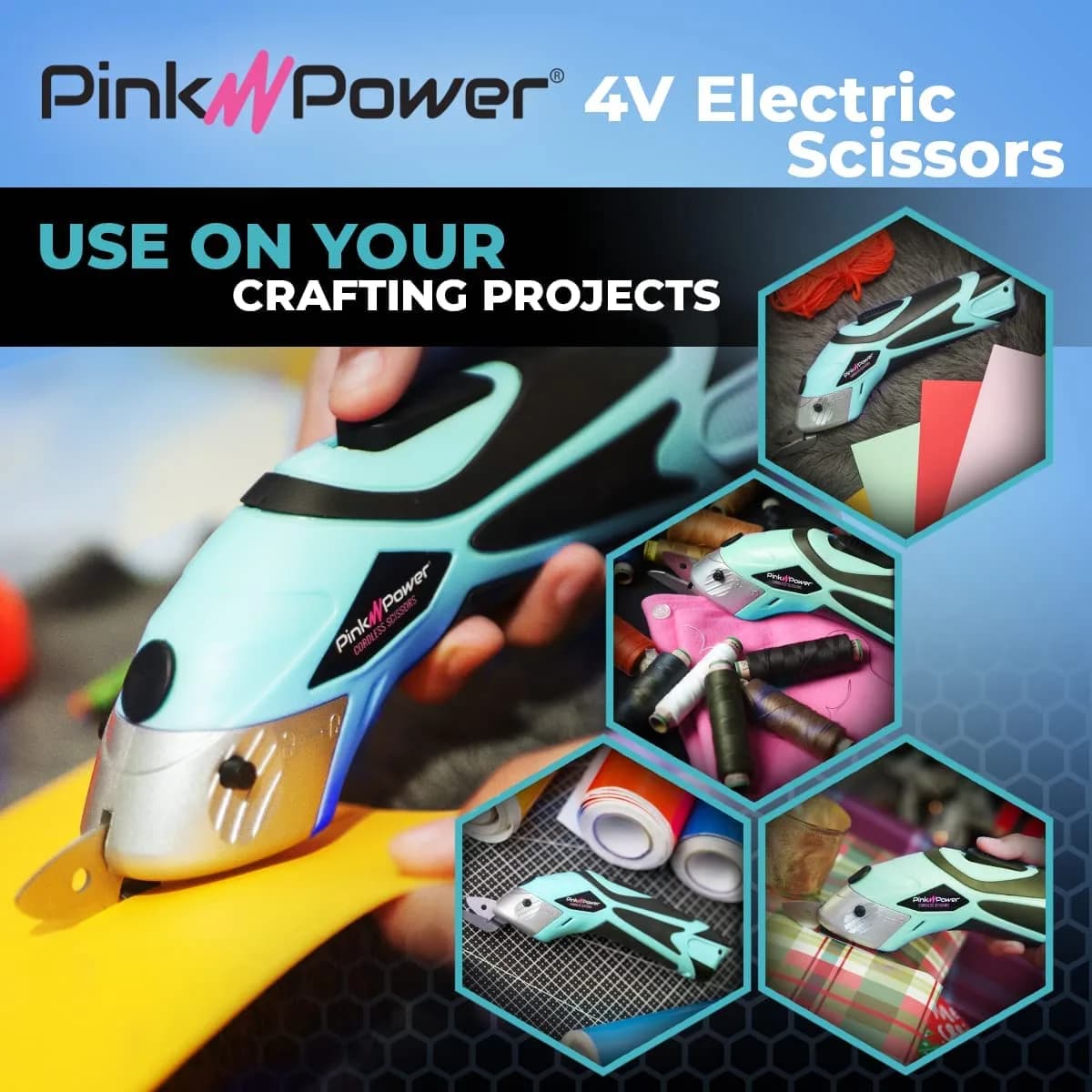 Pink Power HG1214 Cordless Electric Fabric Scissors | 20 cm (7.5 inch) Cutting Tool with 2 Blades & Charger - view 4
