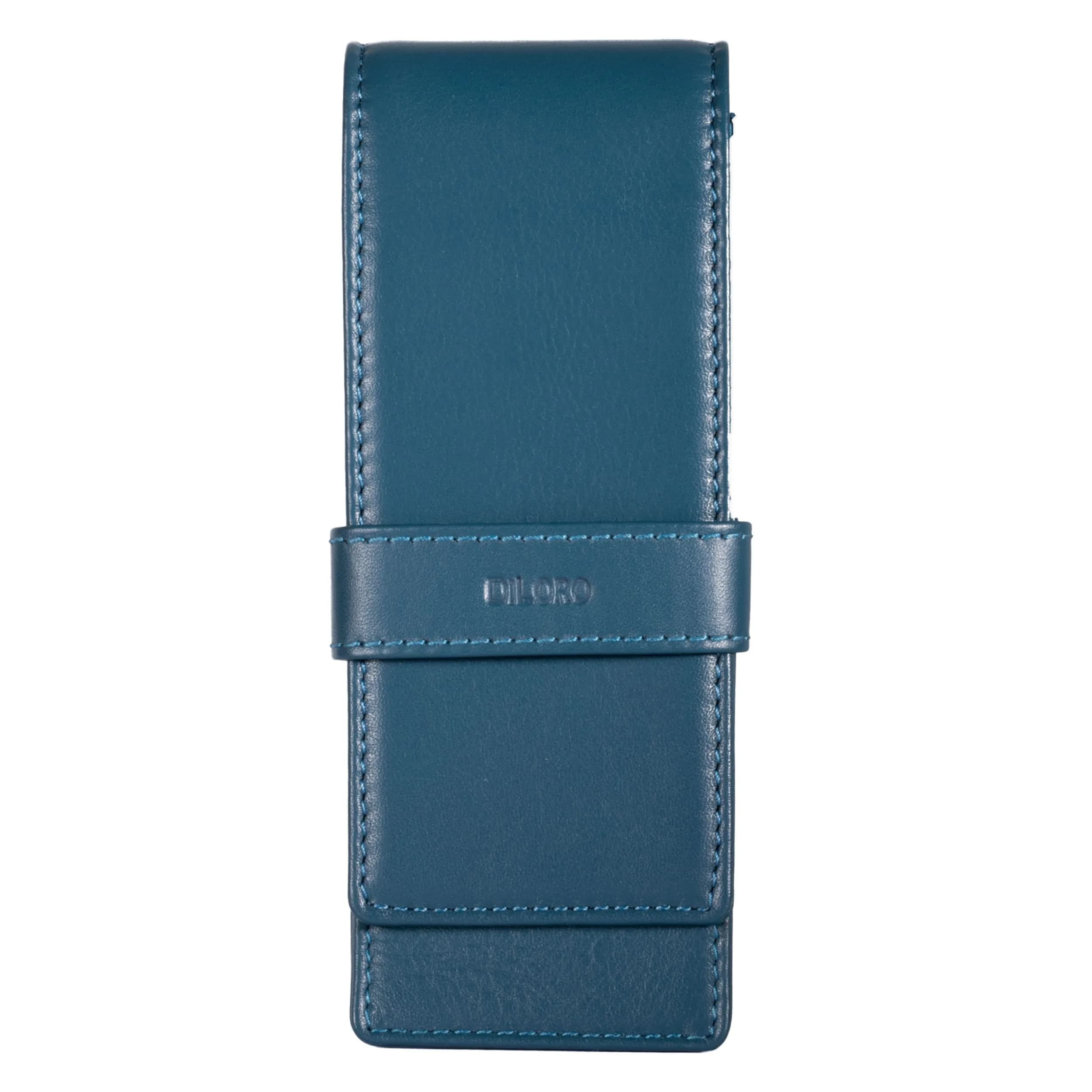 DiLoro Leather Triple Pen Case Pencil Pouch Holder for Three Fountain Ballpoint Rollerball Pens and Pencils (Sololio Blue) | Full Grain Napa Leather Travel Organizer — Sololio Blue