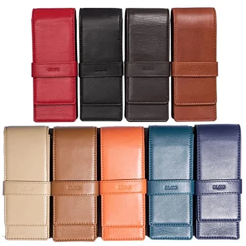 DiLoro Leather Triple Pen Case Pencil Pouch Holder for Three Fountain Ballpoint Rollerball Pens and Pencils (Sololio Blue) | Full Grain Napa Leather Travel Organizer thumbnail 5