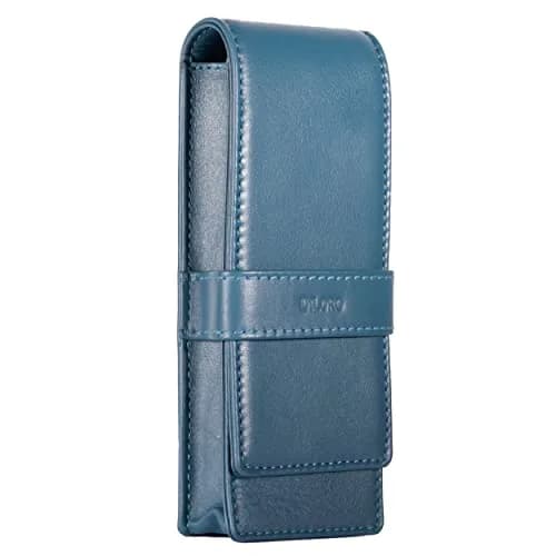 DiLoro Leather Triple Pen Case Pencil Pouch Holder for Three Fountain Ballpoint Rollerball Pens and Pencils (Sololio Blue) | Full Grain Napa Leather Travel Organizer thumbnail 2