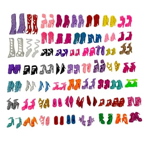 55 Pairs Doll Shoes Set for 11.5" Dolls | Assorted High Heel, Boots & Flats thumbnail 1