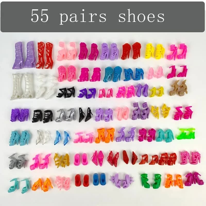 55 Pairs Doll Shoes Set for 11.5" Dolls | Assorted High Heel, Boots & Flats thumbnail 4