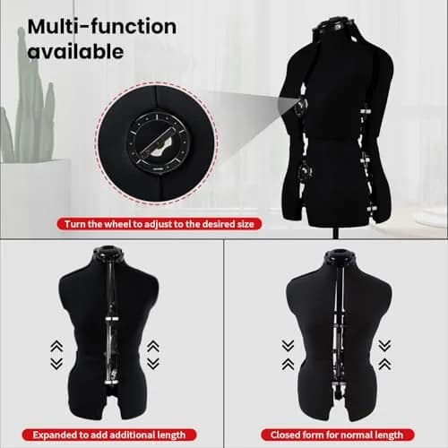 PDM WORLDWIDE Black Adjustable Sewing Dress Form Mannequin Size 12-18 | Fully Adjustable, Stable Base, Cotton Cover thumbnail 3