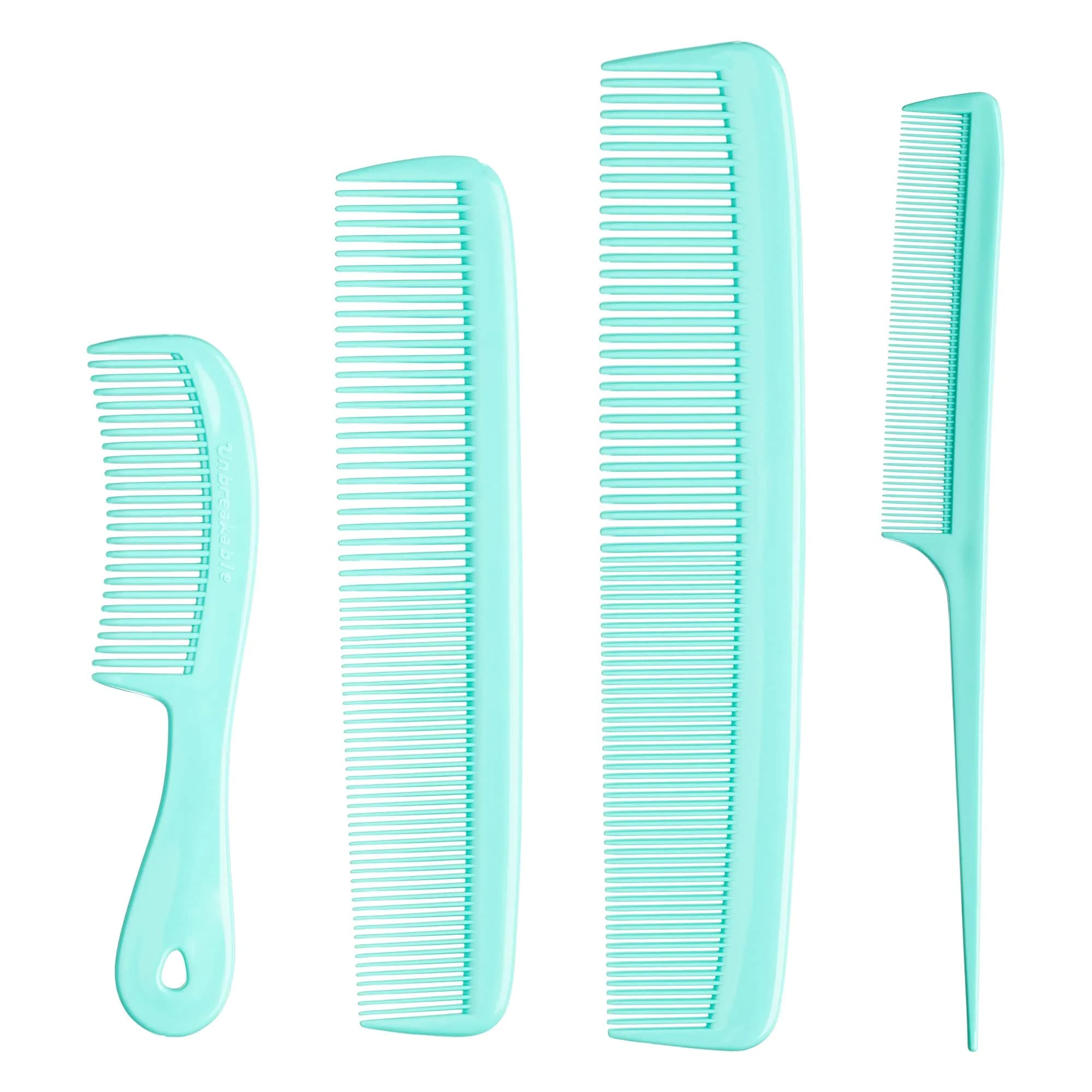 Mars Wellness 4 Piece Professional Green Comb Set | Barber Quality Styling, Detangling, and Backcombing Combs