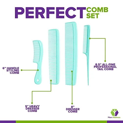 Mars Wellness 4 Piece Professional Green Comb Set | Barber Quality Styling, Detangling, and Backcombing Combs thumbnail 4