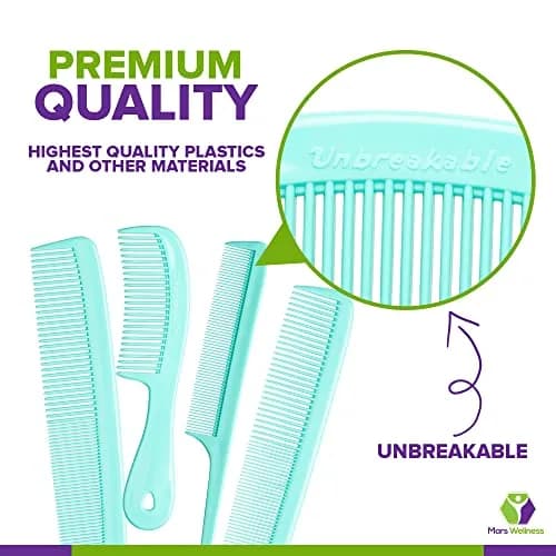 Mars Wellness 4 Piece Professional Green Comb Set | Barber Quality Styling, Detangling, and Backcombing Combs thumbnail 2