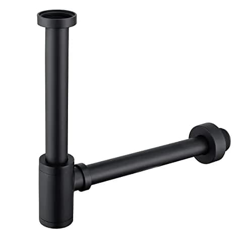 SEABEFORE Brass Round Bottle P-Trap 1 1/4, Adjustable Basin Sink Waste Drain Trap Kit, Matte Black P Trap | Height Adjustable, Solid Brass, Easy Install thumbnail 1