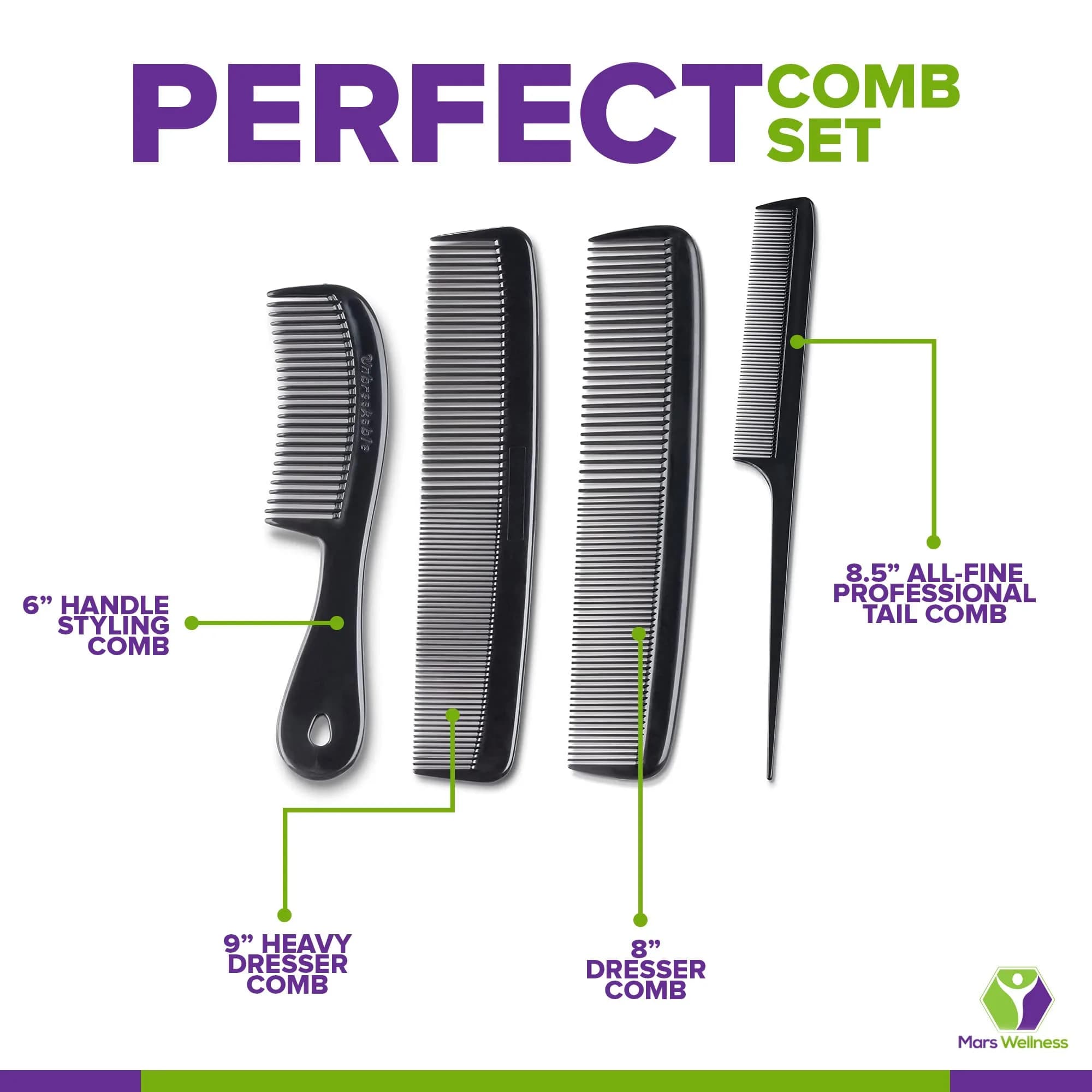 MARS WELLNESS 4 Piece Professional Comb Set Black | 80 Count (Pack of 20) - view 4
