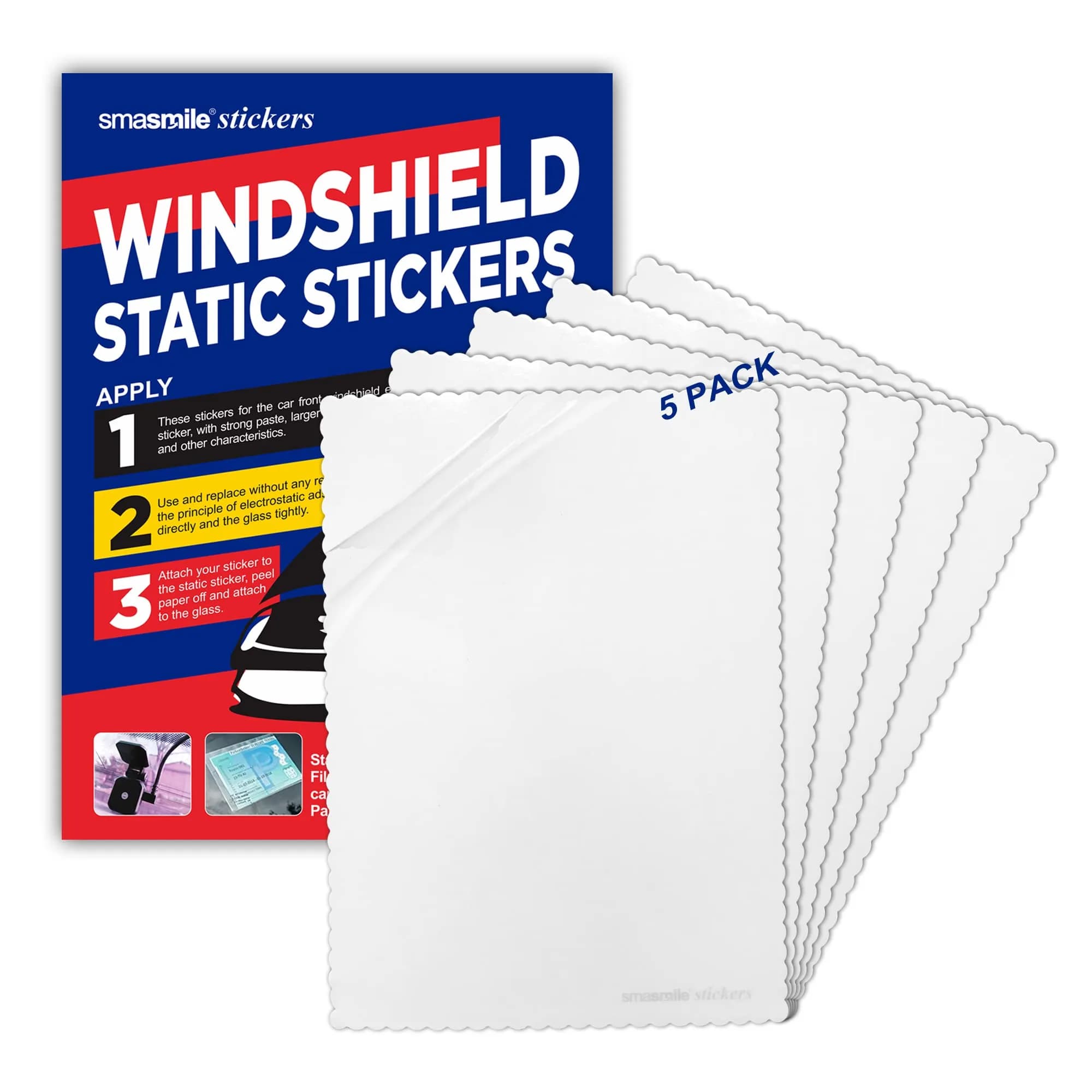SMASMILE Static Cling Windshield Sticker Applicator 5 Pack 5"x7" | Reusable & Residue-Free Application