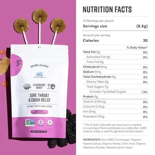 MommaBear Elderberry Honey Cough Lollipops for Kids (10 Pack) | Natural Elderberry & Honey Relief for Children (70-120 chars) thumbnail 7