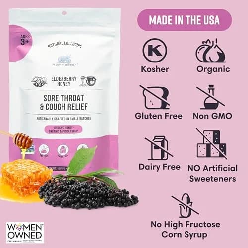 MommaBear Elderberry Honey Cough Lollipops for Kids (10 Pack) | Natural Elderberry & Honey Relief for Children (70-120 chars) thumbnail 3