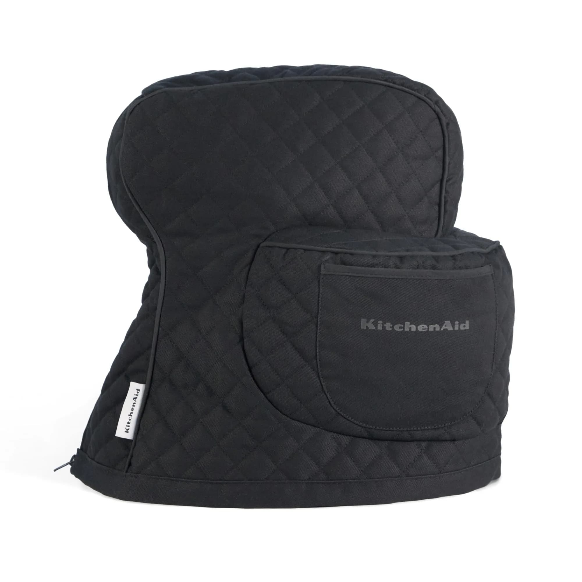 KitchenAid Fitted Tilt-Head Stand Mixer Cover with Storage Pocket, Quilted 100% Cotton, Matte Black, 36.6cm x 45.7cm x 25.4cm (14.4"x18"x10") | Protects Mixer from Dust & Scratches