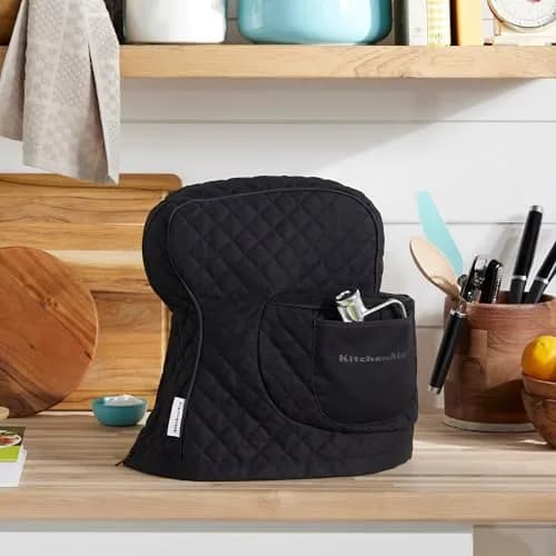 KitchenAid Fitted Tilt-Head Stand Mixer Cover with Storage Pocket, Quilted 100% Cotton, Matte Black, 36.6cm x 45.7cm x 25.4cm (14.4"x18"x10") | Protects Mixer from Dust & Scratches thumbnail 2