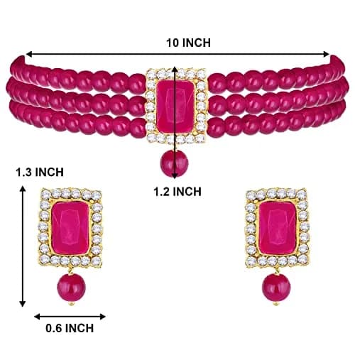 I Jewels Traditional Indian Wedding Bollywood Stone Pearl Choker Necklace Jewellery Set for Women (Style 4) | 26cm Necklace, 3.5cm Earrings thumbnail 8