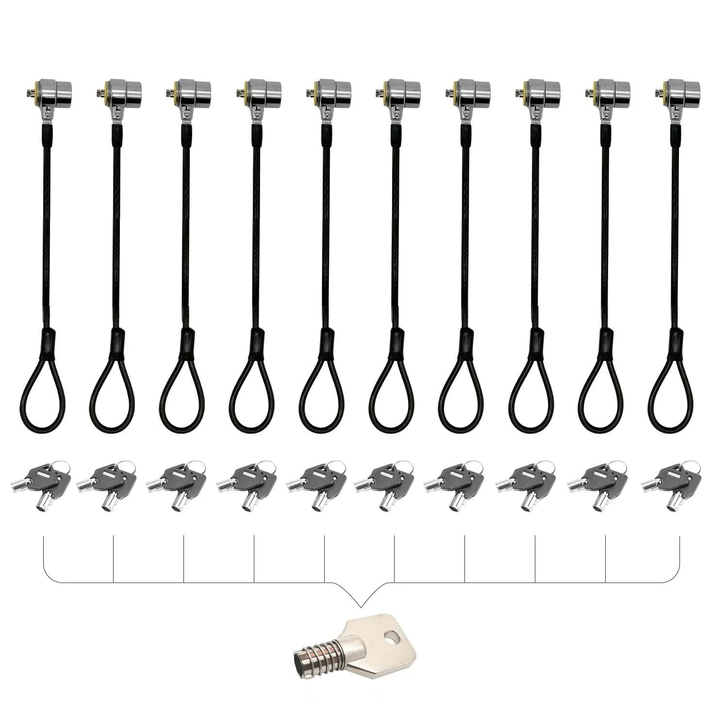 LORADAR 10Pack Laptop Security Cable Lock 6.7Feet | Anti Theft Keyed Locks for Laptops & Devices — Black Master key