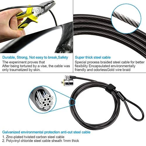 LORADAR 10Pack Laptop Security Cable Lock 6.7Feet | Anti Theft Keyed Locks for Laptops & Devices thumbnail 3